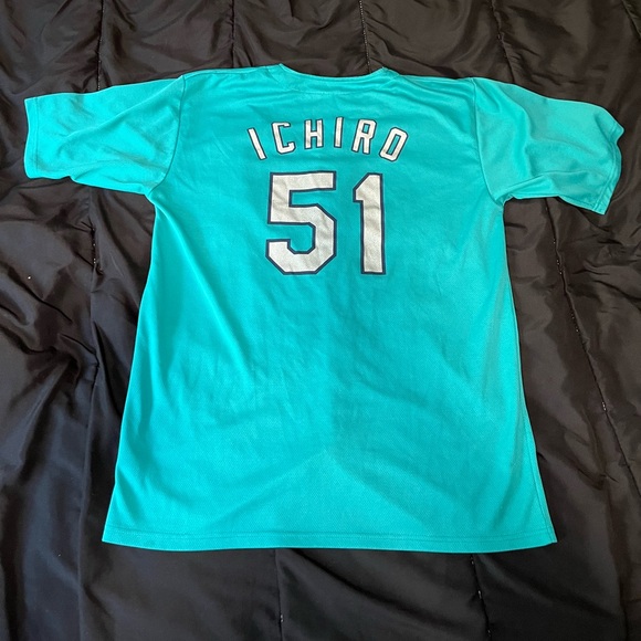 Y2K Seattle Mariners Ichiro Suzuki Teal XL button up Jersey GIVEAWAY - Picture 7 of 11